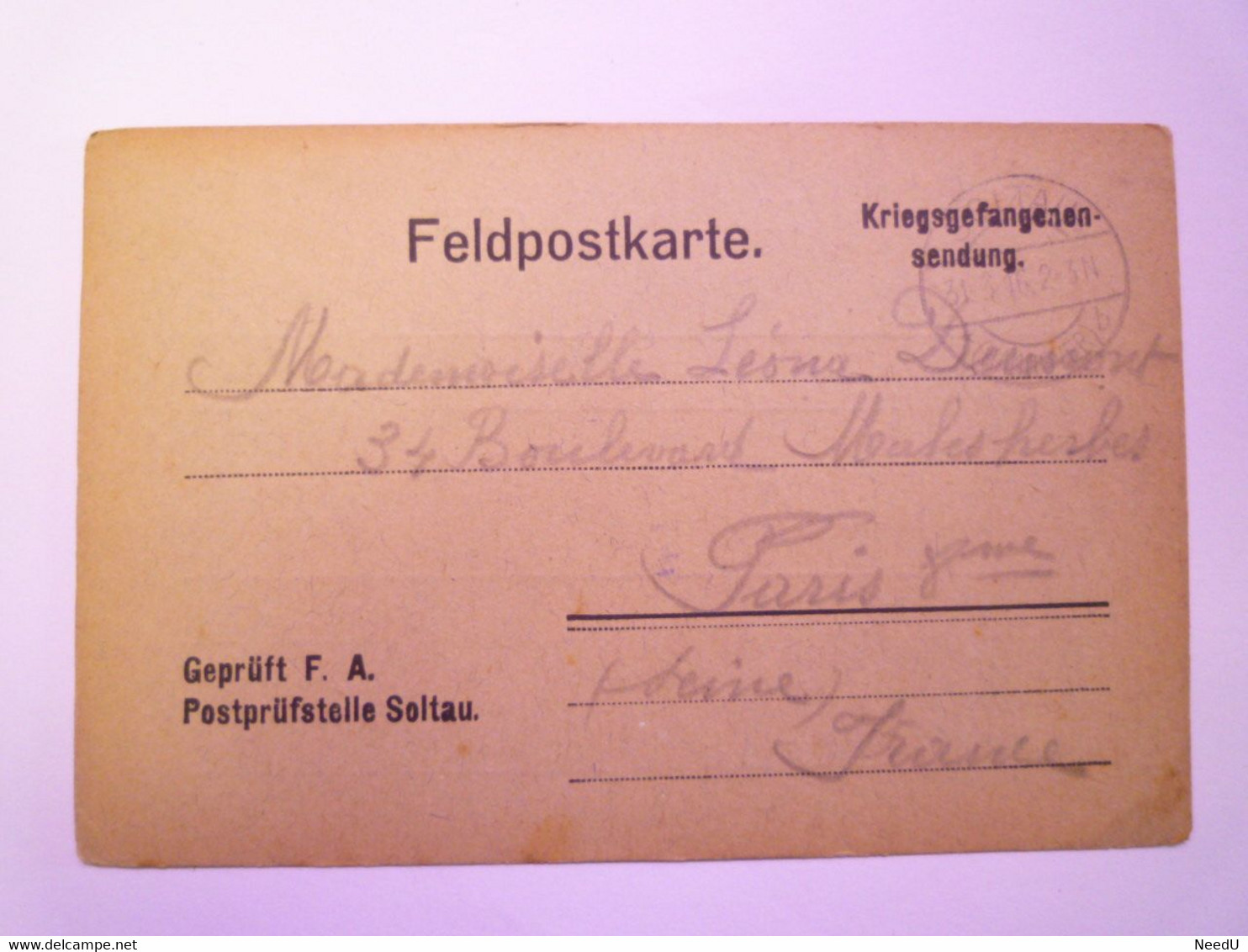 GP 2020  -  2624  Kriegsgefangenenlager SOLTAU  :  FELDPOSTKARTE  -  Kriegsgefangenensendung  1916  XXX - Soltau