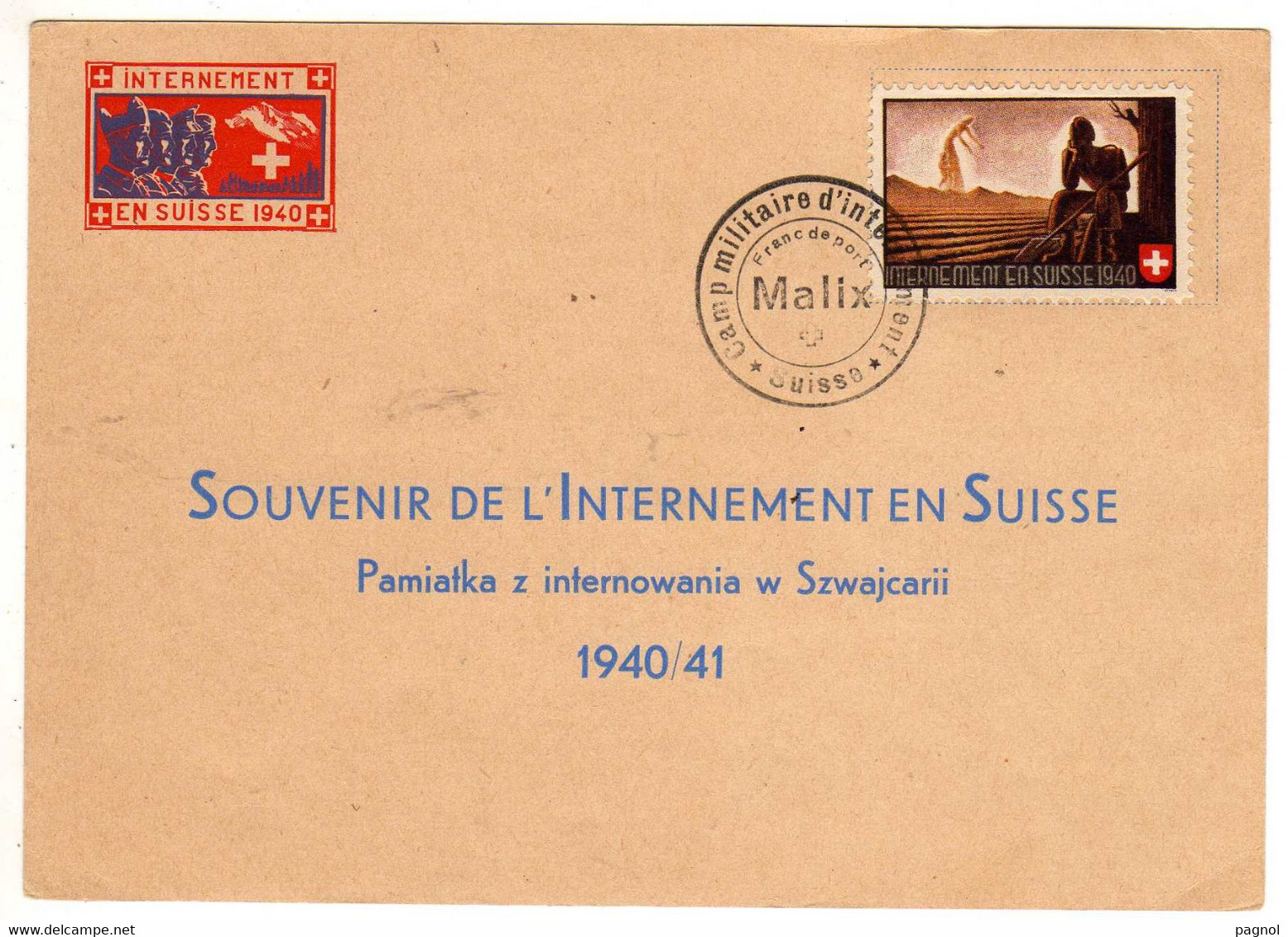 Suisse : Camp D'Internement 1940 : Carte Militaire  - Cachet : Malix - Covers & Documents