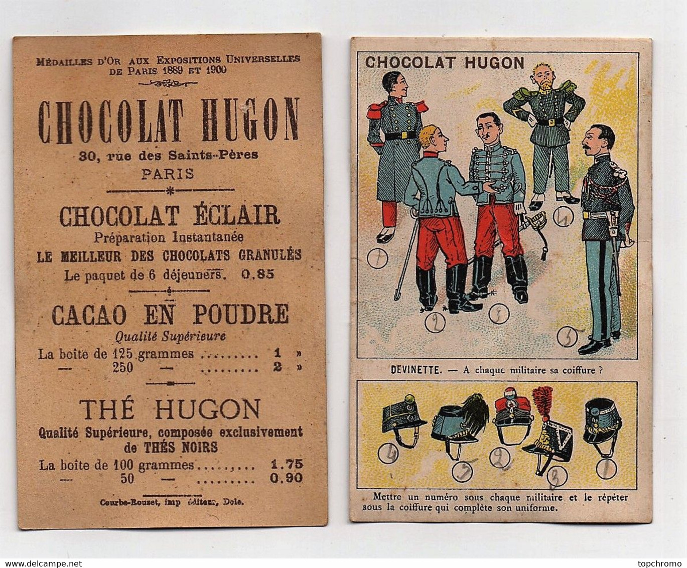 CHROMO Chocolat Hugon Courbe-Rouzet Devinette A Chaque Militaire Sa Coiffure? Mettre Un Numéro … Uniforme Militaria - Other & Unclassified