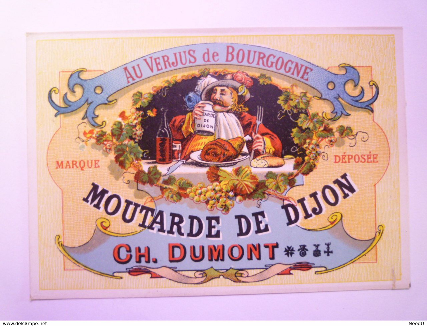 GP 2020  -  2628  CARTON PUB  "MOUTARDE De DIJON"  Au Verjus De Bourgogne  CH. DUMONT  (format 14 X 9,8cm)   XXX - Reclame