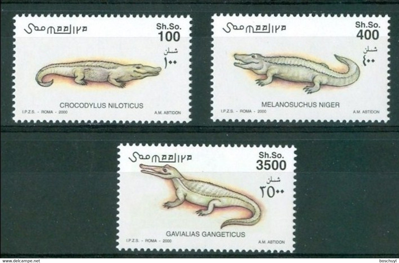 Somalia, 2000, Crocodiles, Reptiles, Animals, Fauna, MNH, Michel 839-841 - Somalie (1960-...)