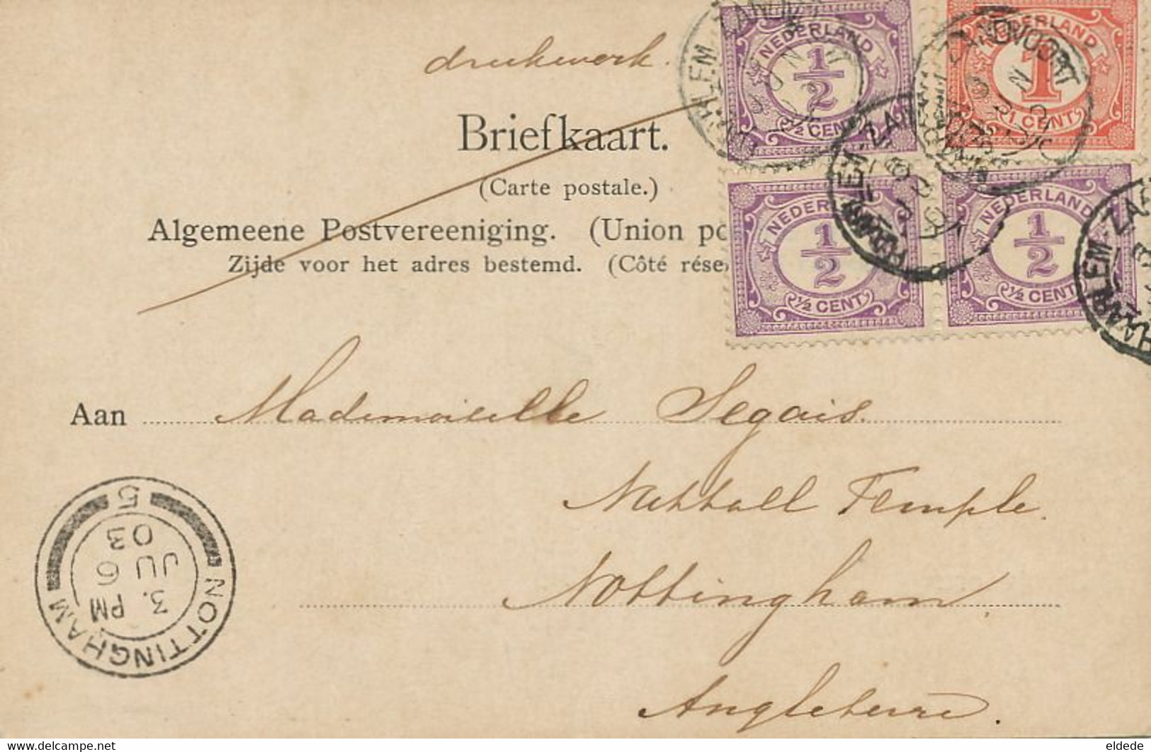 Zandvoort Driehuizen  . P. Used 4 Stamps To Nottingham 1903 - Zandvoort