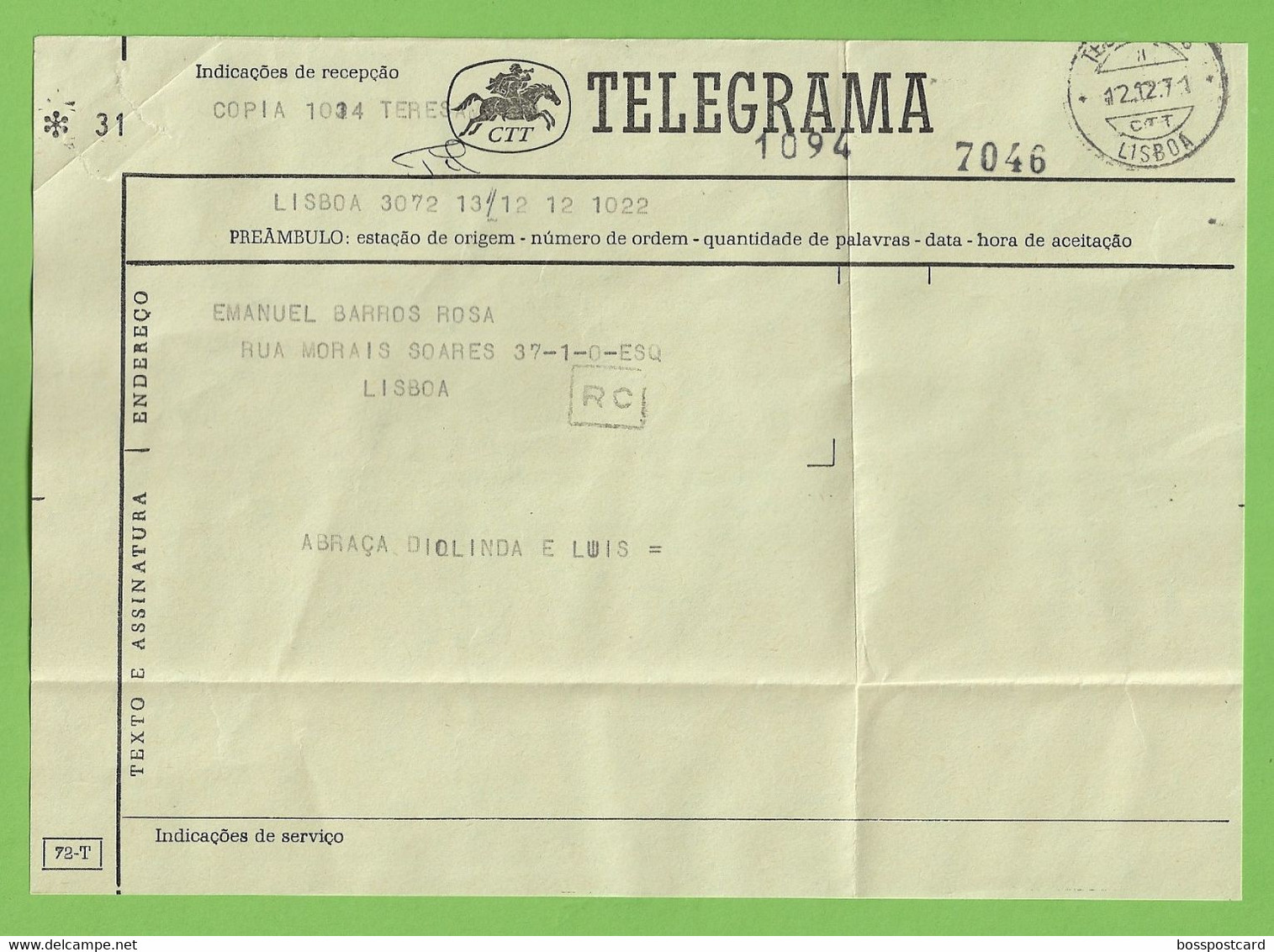 História Postal - Filatelia - Telegrama - CTT - Correios - Telegram - Cover - Letter - Philately - Portugal - Storia Postale
