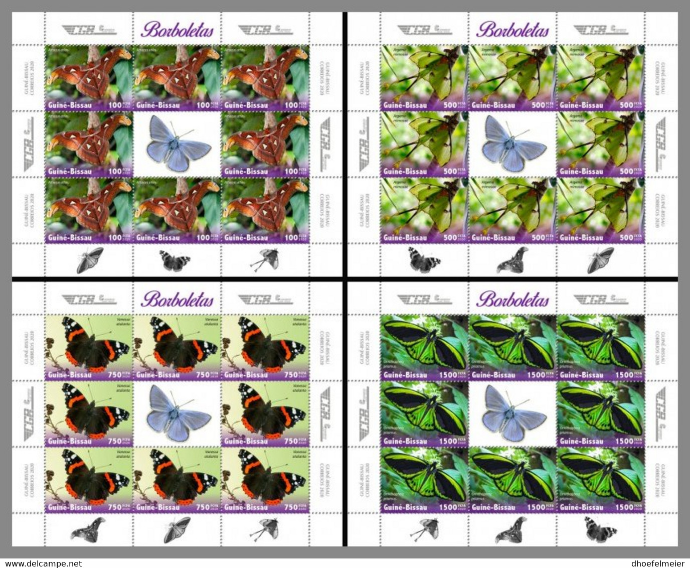 GUINEA BISSAU 2020 MNH Butterflies Schmetterlinge Papillons 4M/S - OFFICIAL ISSUE - DHQ2046 - Butterflies