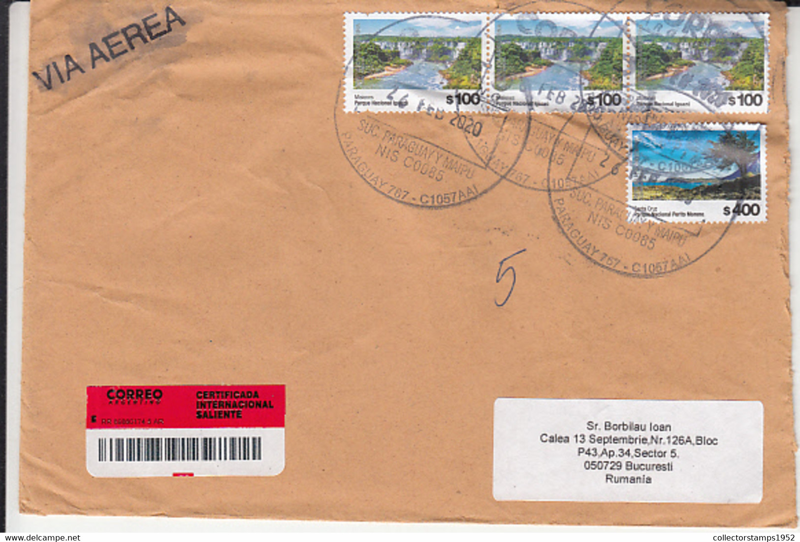 8238FM- LANDSCAPES, FINE STAMPS ON REGISTERED COVER, 2020, ARGENTINA - Brieven En Documenten