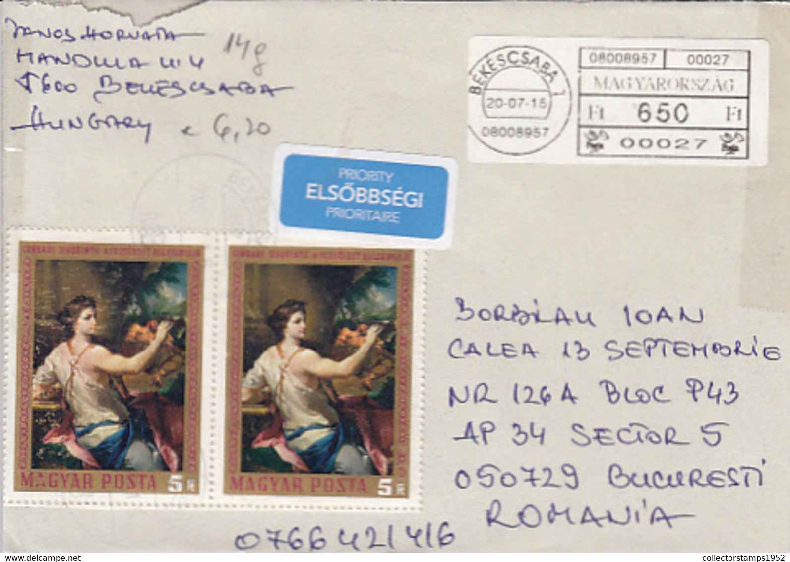 91933- PAINTINGS, FINE STAMPS ON COVER, 2020, HUNGARY - Briefe U. Dokumente