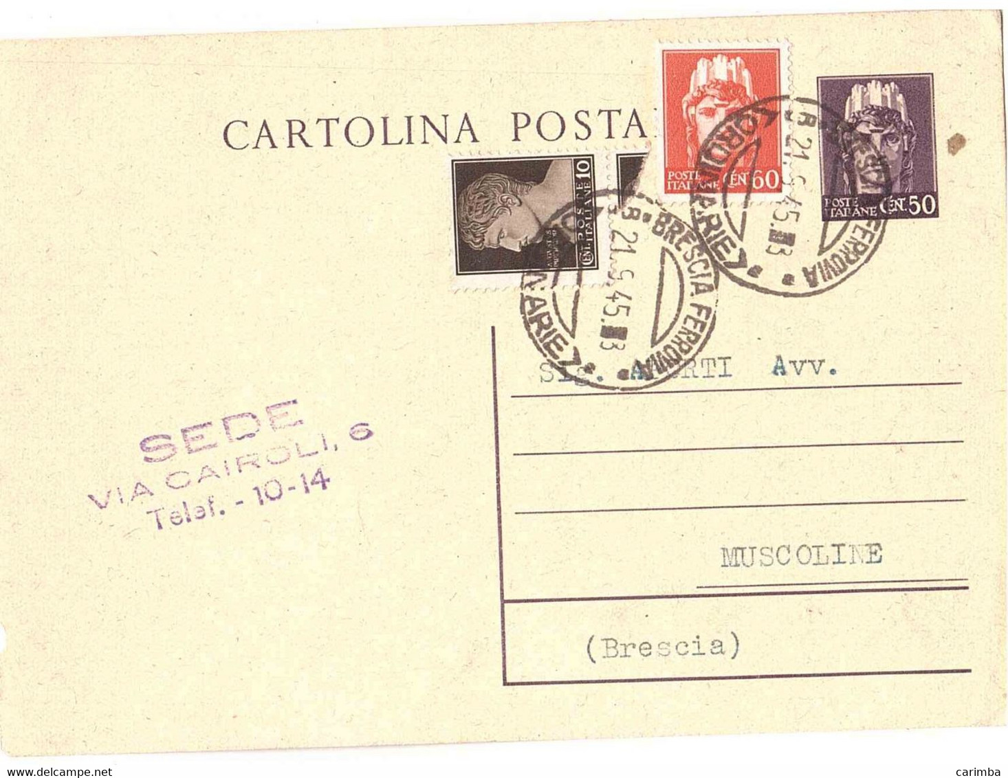 CARTOLINA POSTALE CENT.50 - Ganzsachen