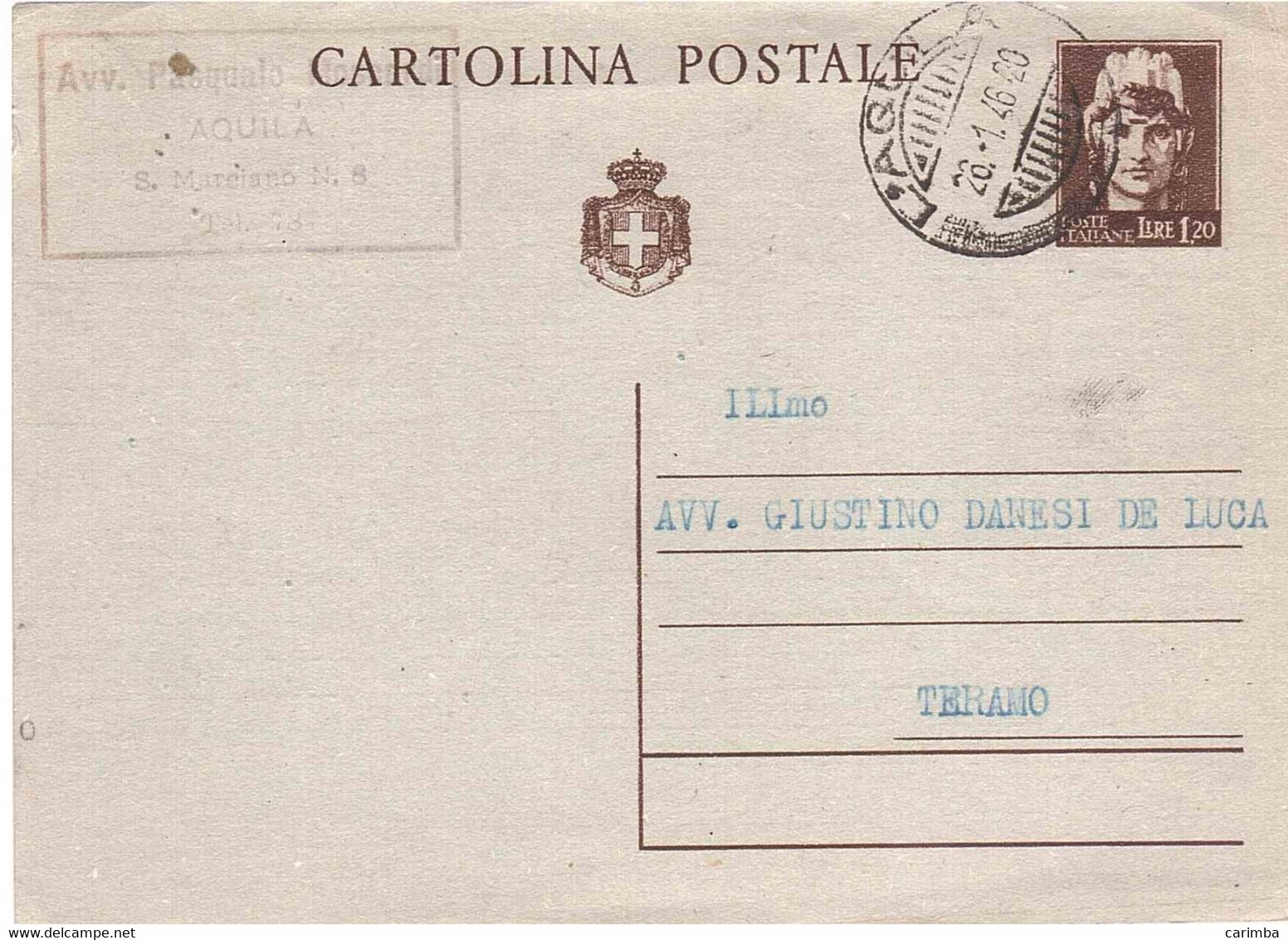 CARTOLINA POSTALE LIRE 1,20 - Stamped Stationery