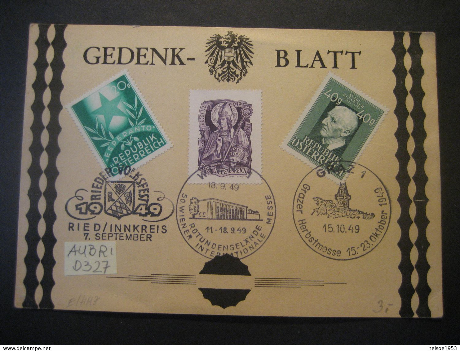 Österreich 1949- Gedenkblatt Mit Sonderstempel Ried/Innkreis, Wien Und Graz - Covers & Documents