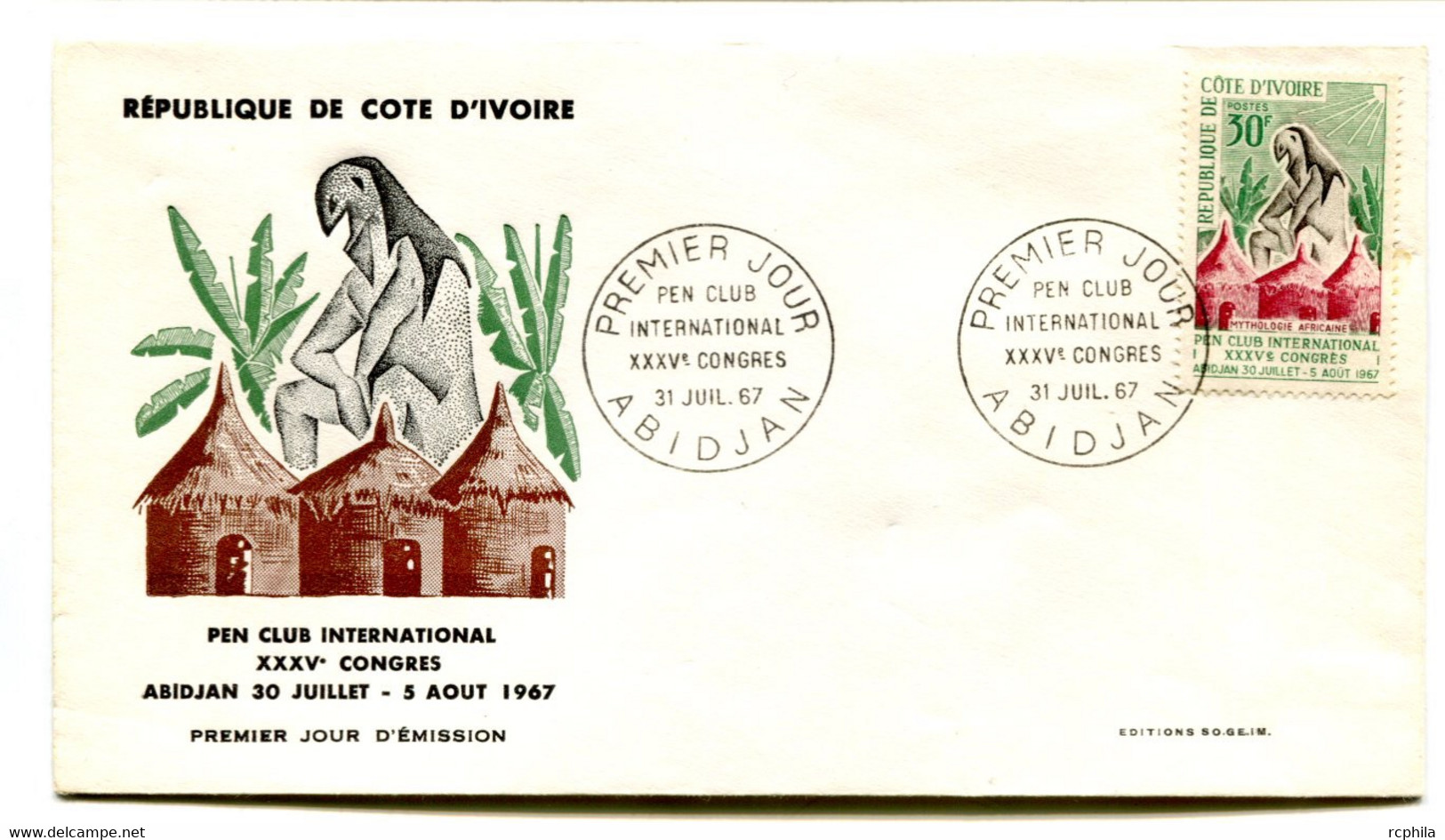 RC 19076 COTE D'IVOIRE N° 263 CONGRÈS DU PEN CLUB INTERNATIONAL 1967 FDC 1er JOUR - TB - Ivory Coast (1960-...)