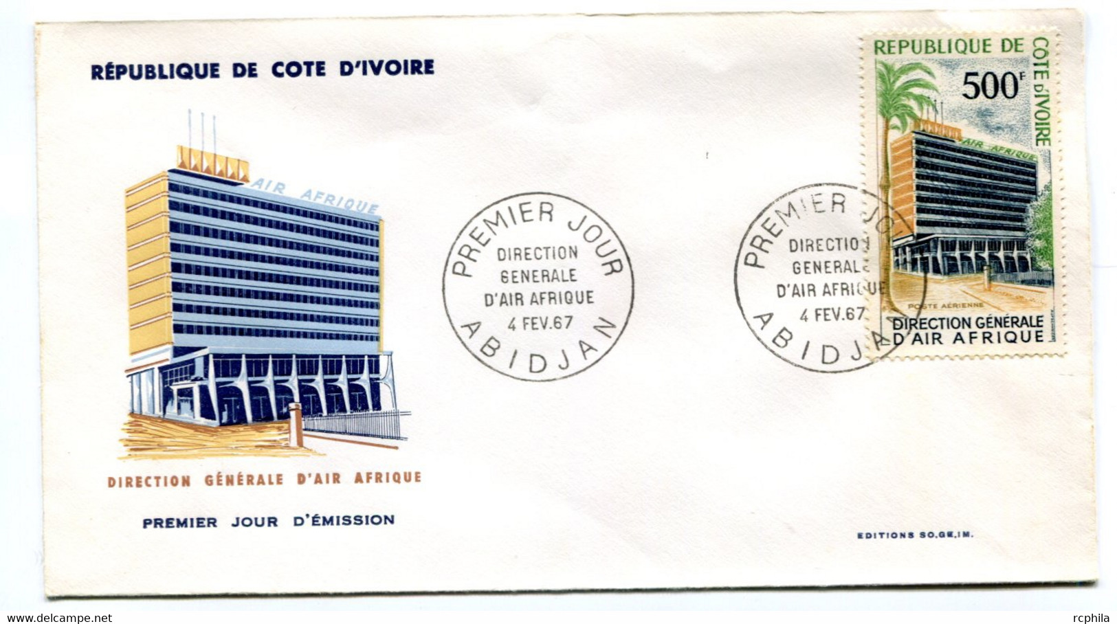 RC 19078 COTE D'IVOIRE PA N° 37 DIRECTION GENERALE D'AIR AFRIQUE POSTE AERIENNE 1967 FDC 1er JOUR - TB - Ivory Coast (1960-...)