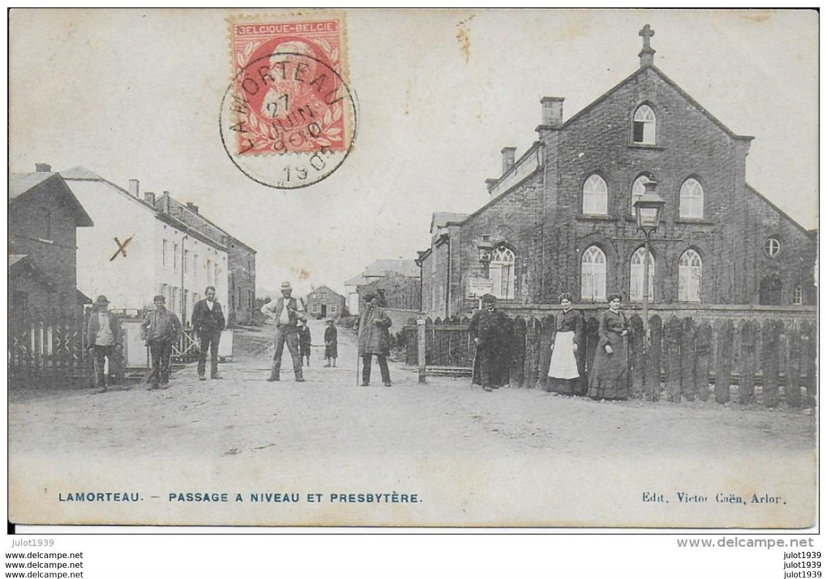 LAMORTEAU ..--  Passage à Niveau Et Presbytère . 1905 Vers PARIS . Voir Verso . - Rouvroy