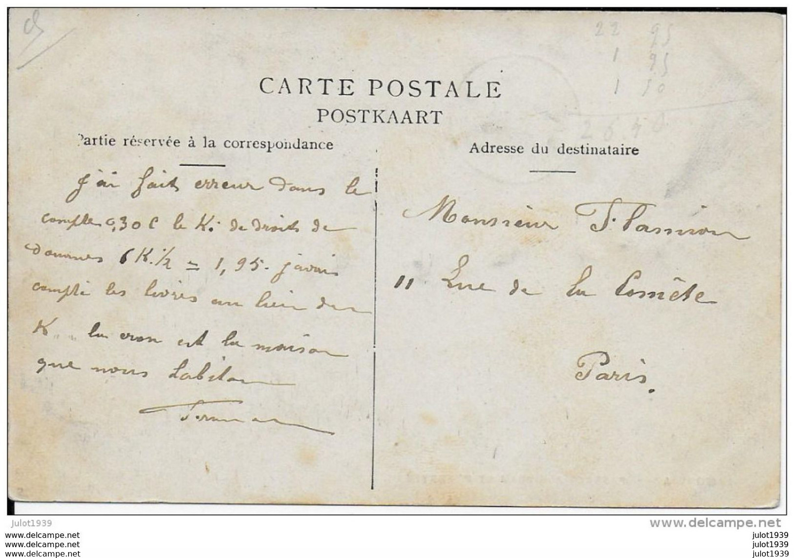 LAMORTEAU ..--  Passage à Niveau Et Presbytère . 1905 Vers PARIS . Voir Verso . - Rouvroy