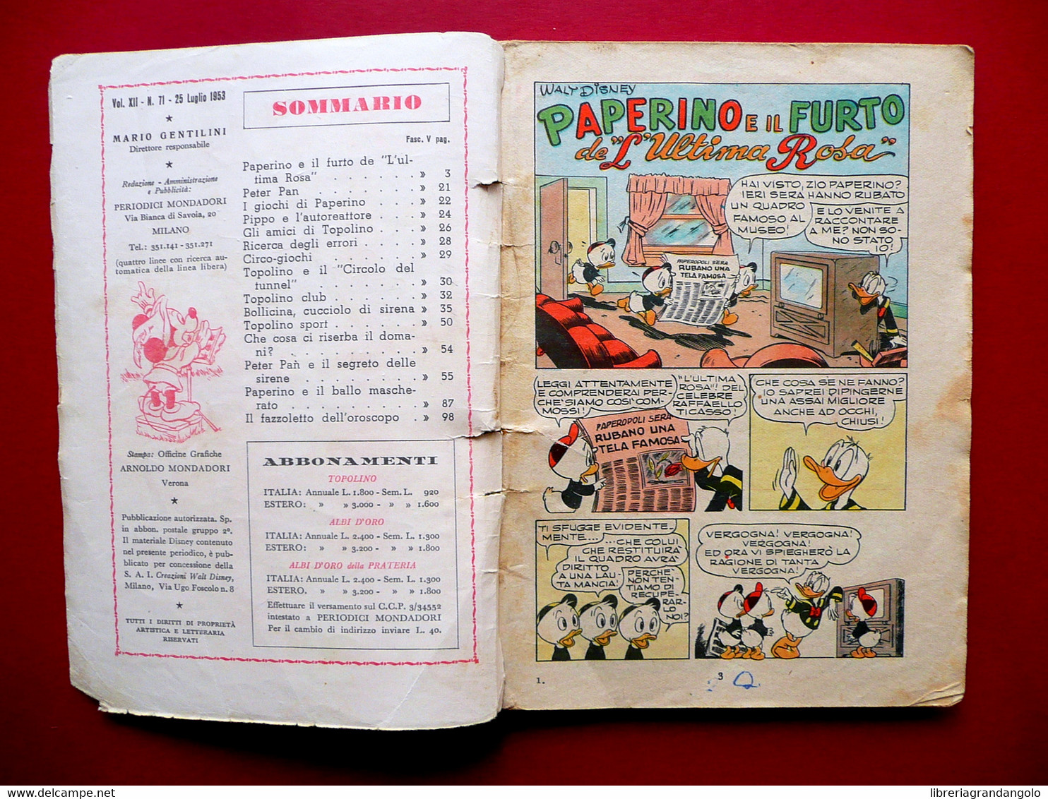 Topolino Vol. XII Numero 71 25 Luglio 1953 Walt Disney Originale - Otros & Sin Clasificación