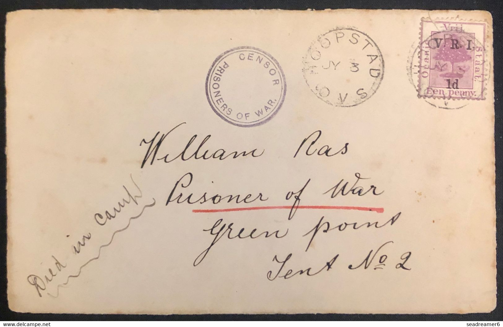 BOERS WAR Orange State Prisonnier De Guerre Mort Au Camp Devant Lettre N°23 Obl Hoopstad 3 Janvier + Censored R - Orange Free State (1868-1909)