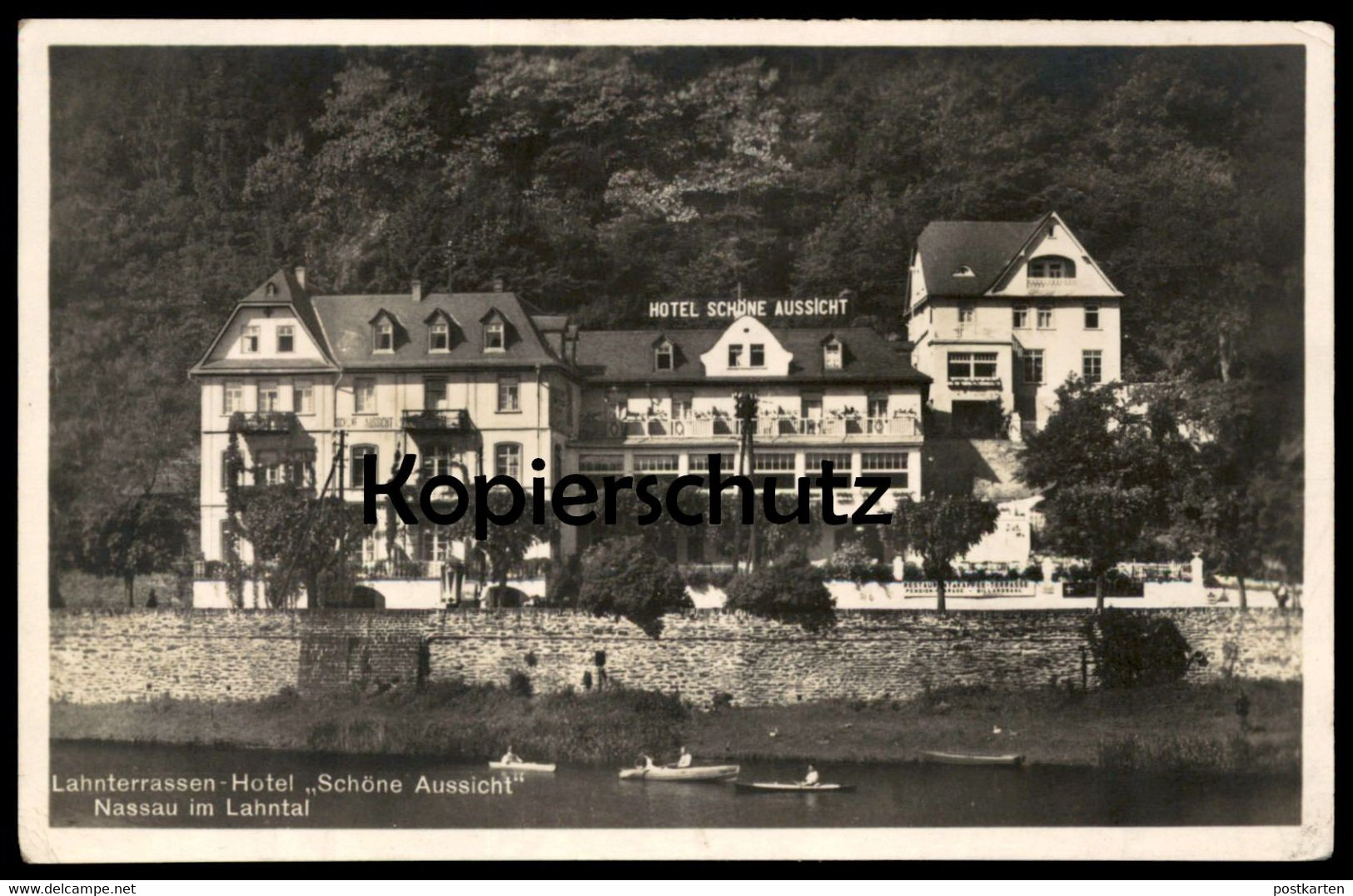 ALTE POSTKARTE LAHNTERRASSEN HOTEL SCHÖNE AUSSICHT NASSAU Kanu Kayak Canoe Postcard Ansichtskarte Cpa AK - Rudersport