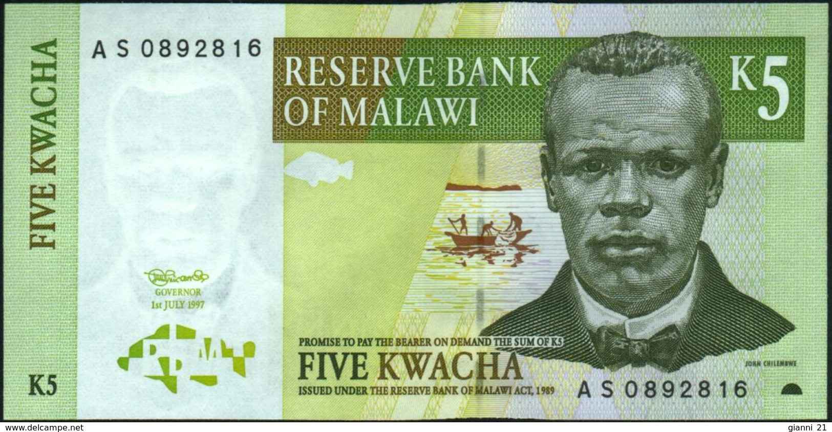 ♛ MALAWI - 5 Kwacha 01.07.1997 UNC P.36 A - Malawi