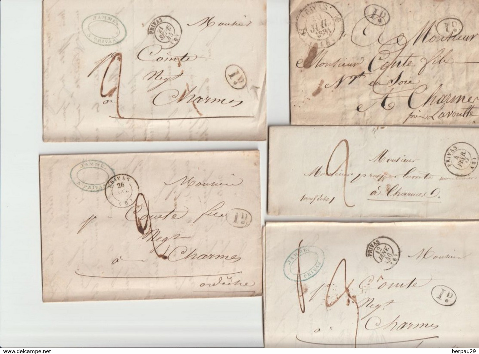 PRIVAS  ( 07 ) - Lot De 9 LAC  ID( Meme Correspondance ) Dont CAD    Pour CHARMES  - Cachet LA VOULTE Au Verso - 1801-1848: Précurseurs XIX