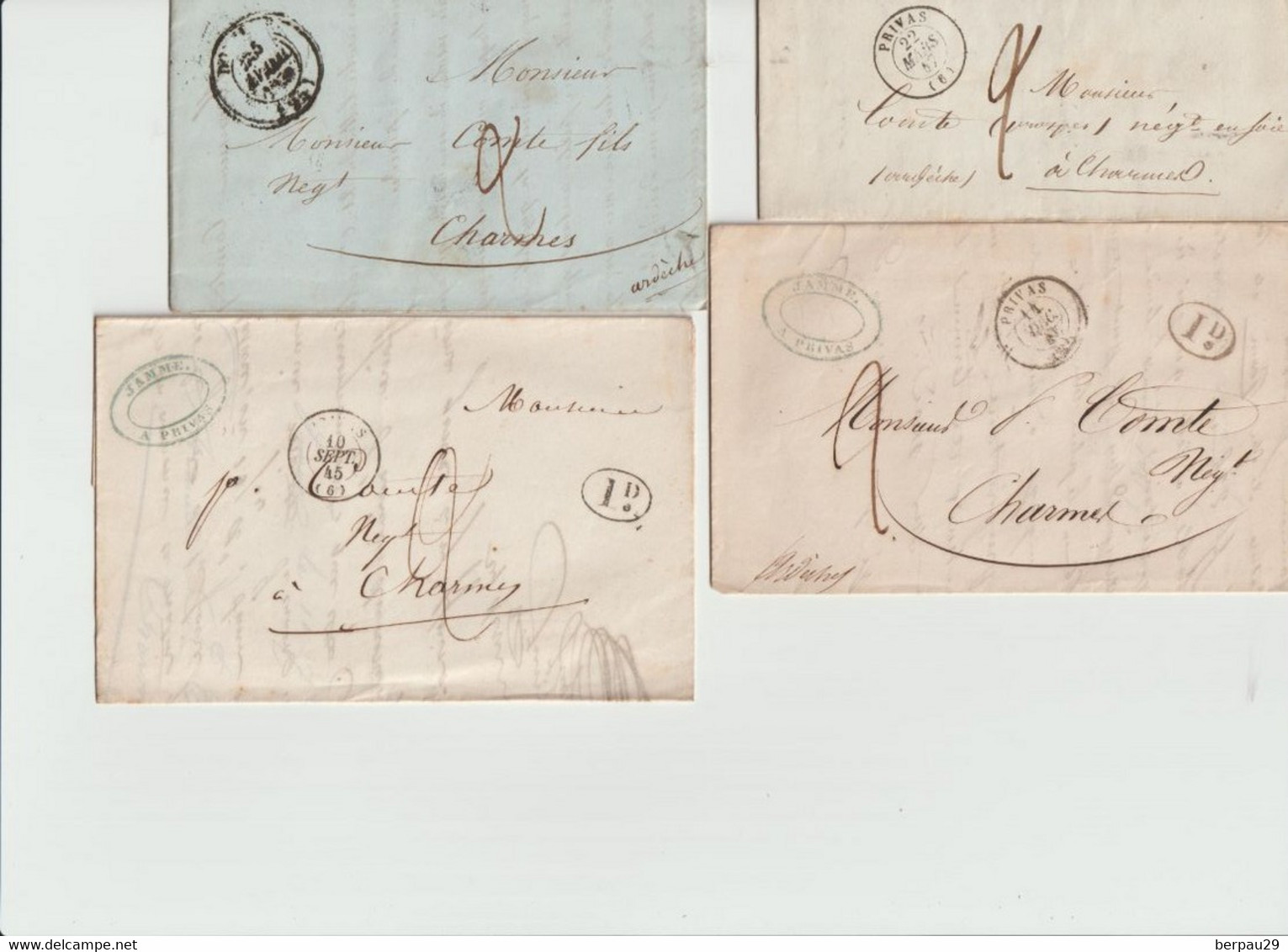 PRIVAS  ( 07 ) - Lot De 9 LAC  ID( Meme Correspondance ) Dont CAD    Pour CHARMES  - Cachet LA VOULTE Au Verso - 1801-1848: Précurseurs XIX