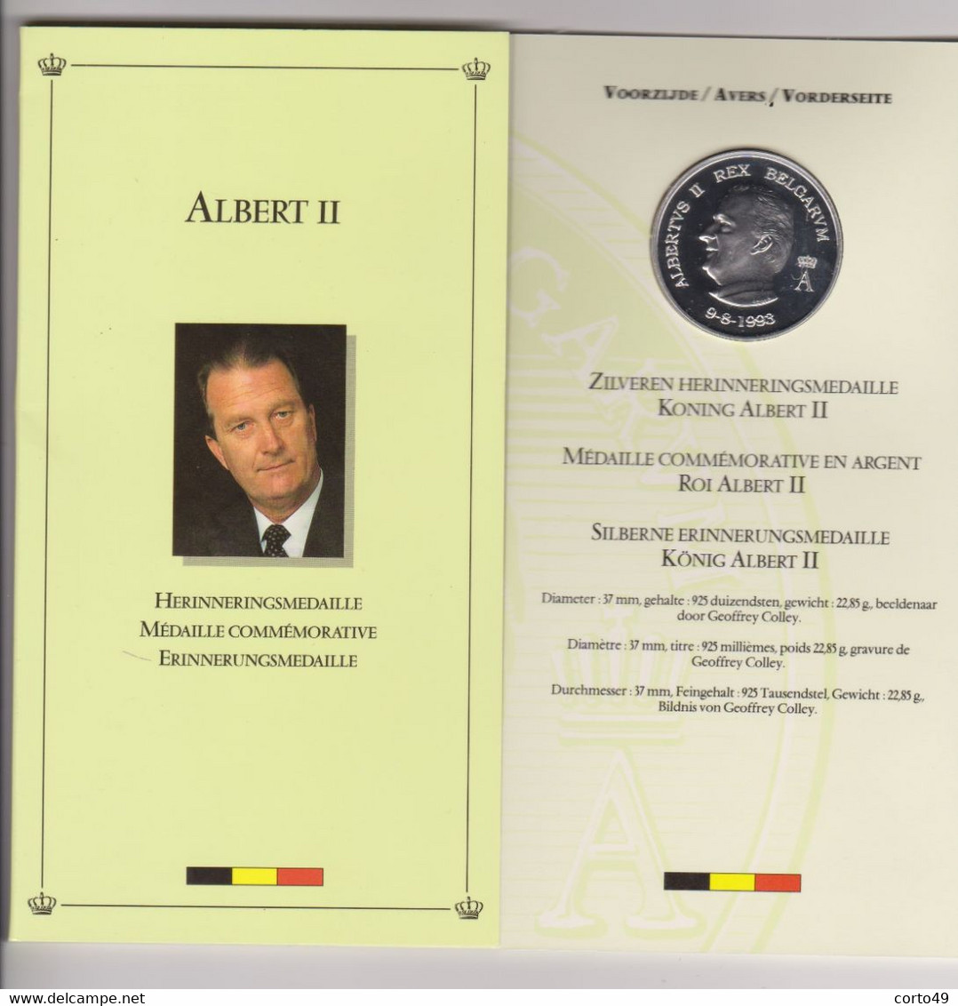 BELGIQUE - MEDAILLE COMMEMORATIVE  9-8-1993 En ARGENT  EN L'HONEUR DU ROI ALBERT II - Sonstige & Ohne Zuordnung