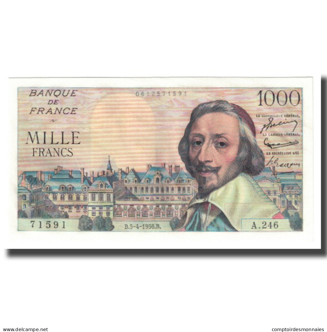 France, 1000 Francs, 1956, J. Belin, G. Gouin D'Ambrieres And P. Gargam. - 1955-1959 Sobrecargados (Nouveau Francs)
