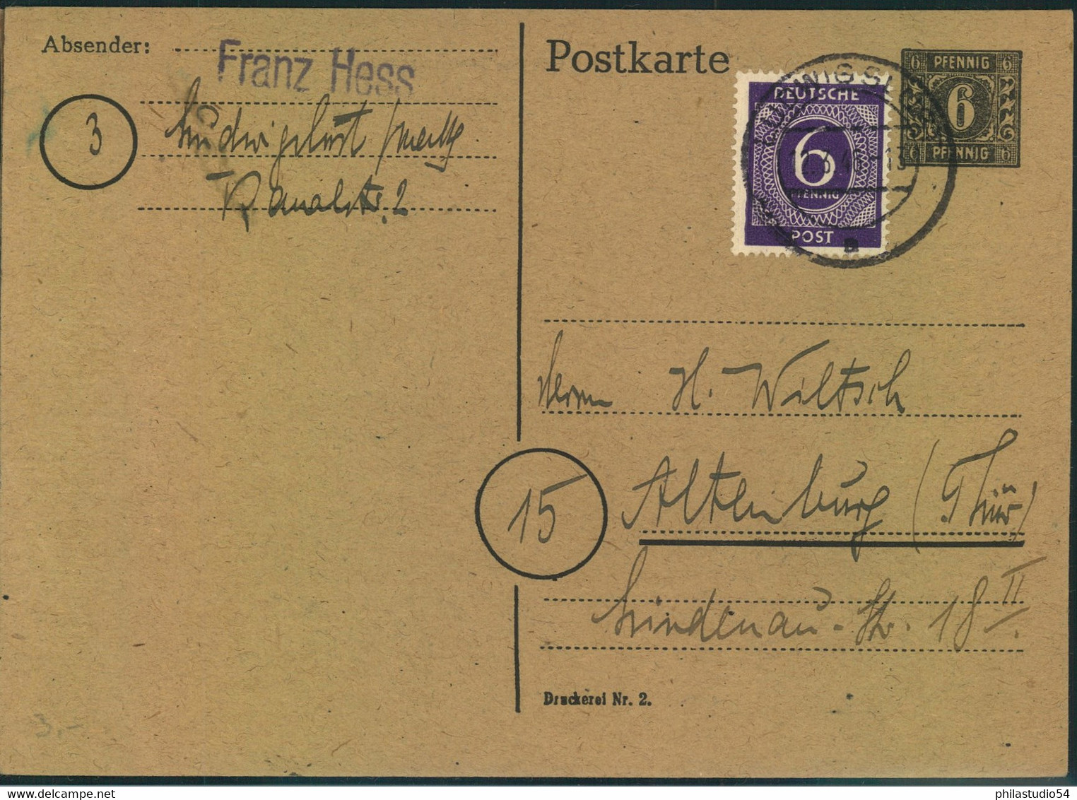 1946, Ganzsachenkarte 6 Pfg. Schwarz Mit 6 Pfg. Ziffer Ab LUDWIGSLUST - Autres & Non Classés