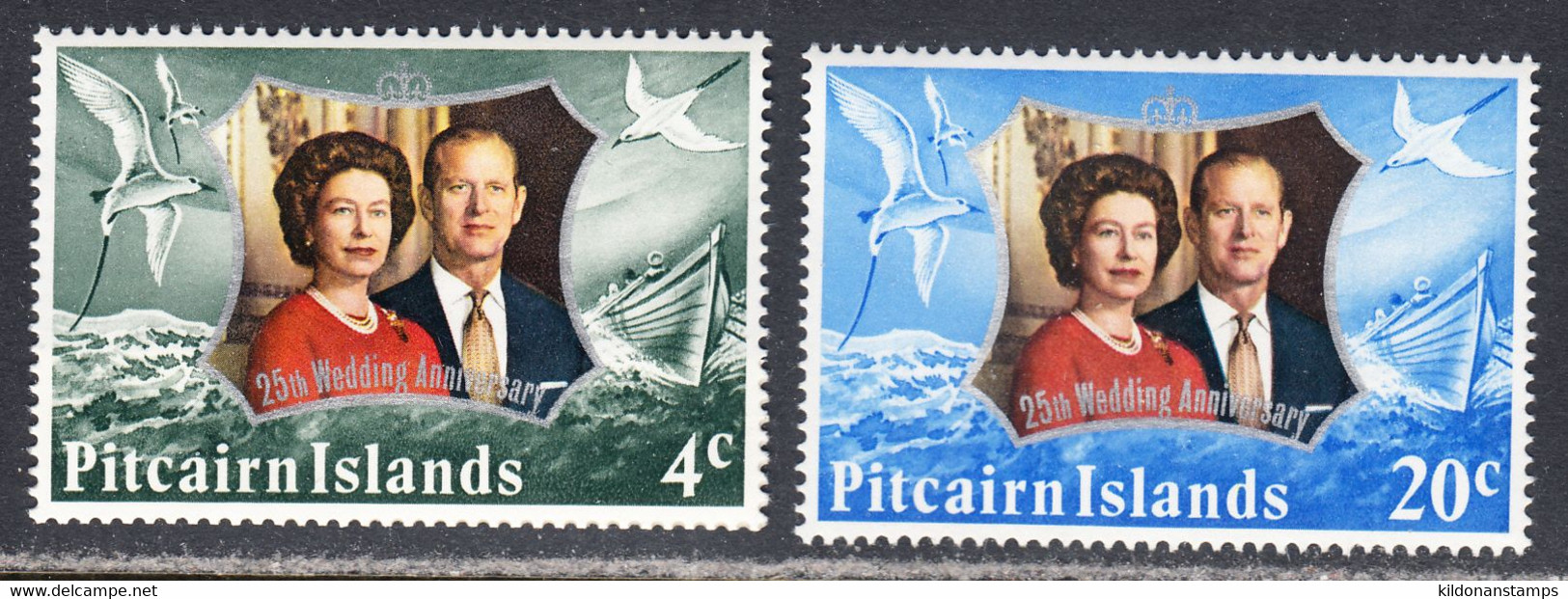 Pitcairn Islands 1972 25th Anniversary, Mint No Hinge, Sc# 127-128 ,SG - Pitcairneilanden