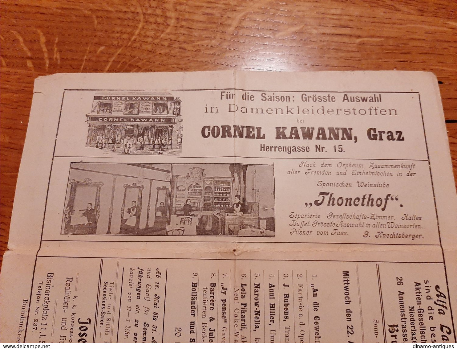 1903 Austria Grazer Orpheum Graz Opera Programm Cirkus VarietteTeater Programmer Cornel Kawann - Theatre, Fancy Dresses & Costumes