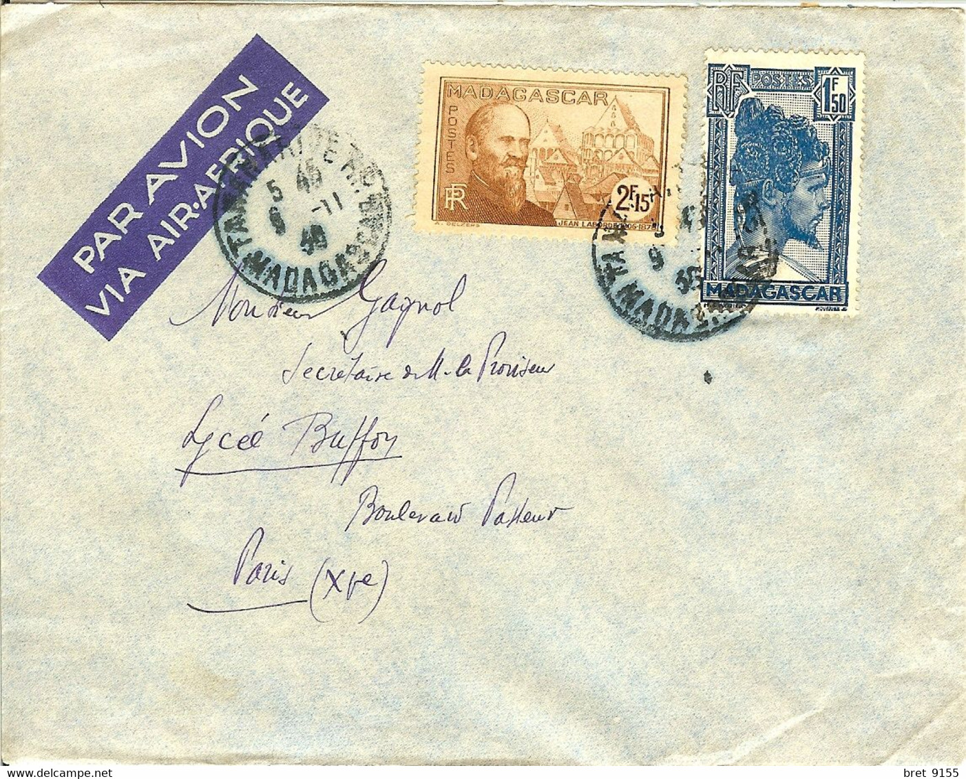 MADAGASCAR TANANARIVE LETTRE POUR PARIS PAR AVION  EN 1936 TIMBRE DE JEAN LABORDE 1806 1878 - Storia Postale