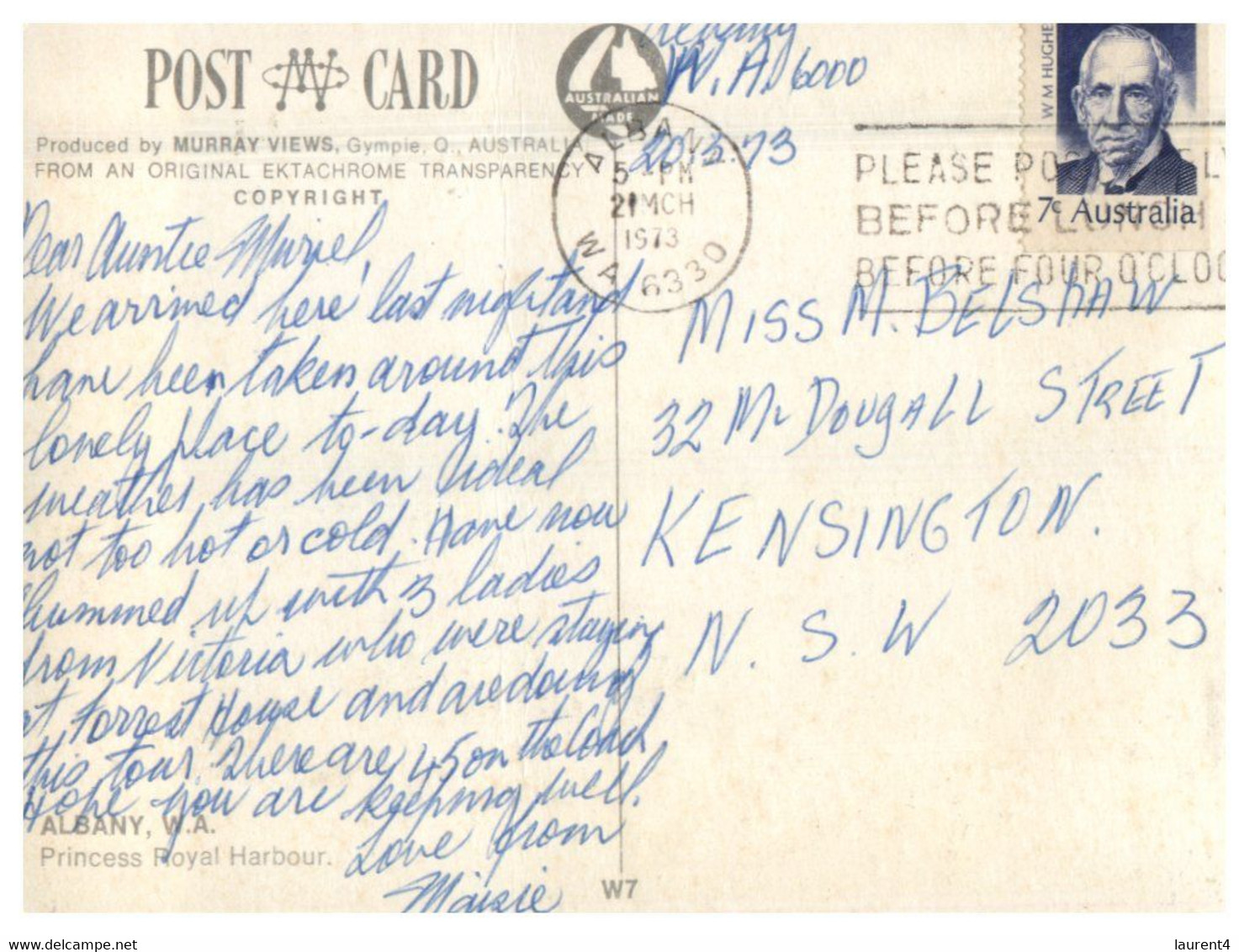 (W11) Australia - WA - Albany (with Stamp) Psted 1973 - Albany