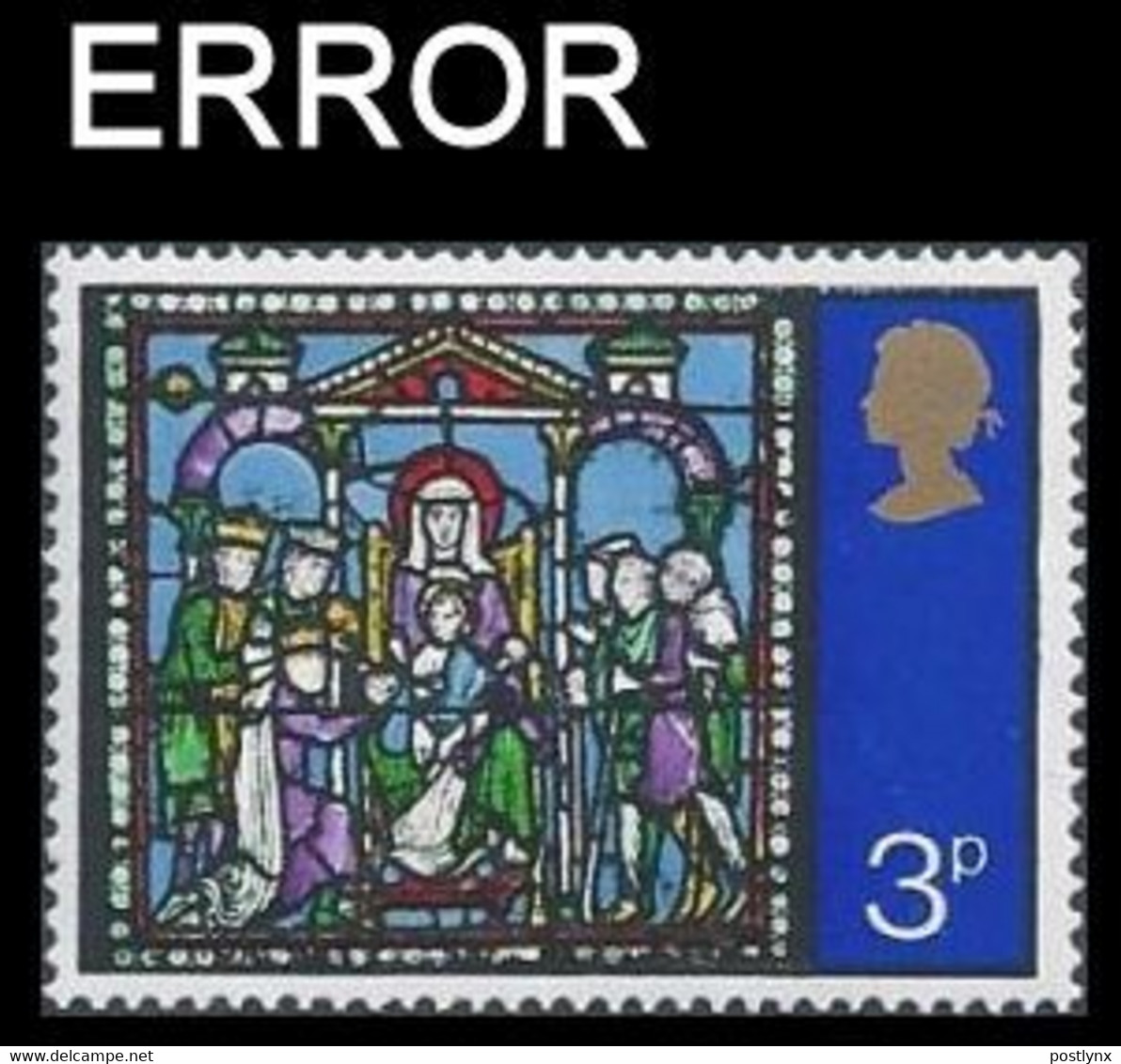 CV:€120.00 Great Britain 1971 Xmas Christmas Stainless Glass 3p ERROR:no Eboss No Phos. - Variétés, Erreurs & Curiosités