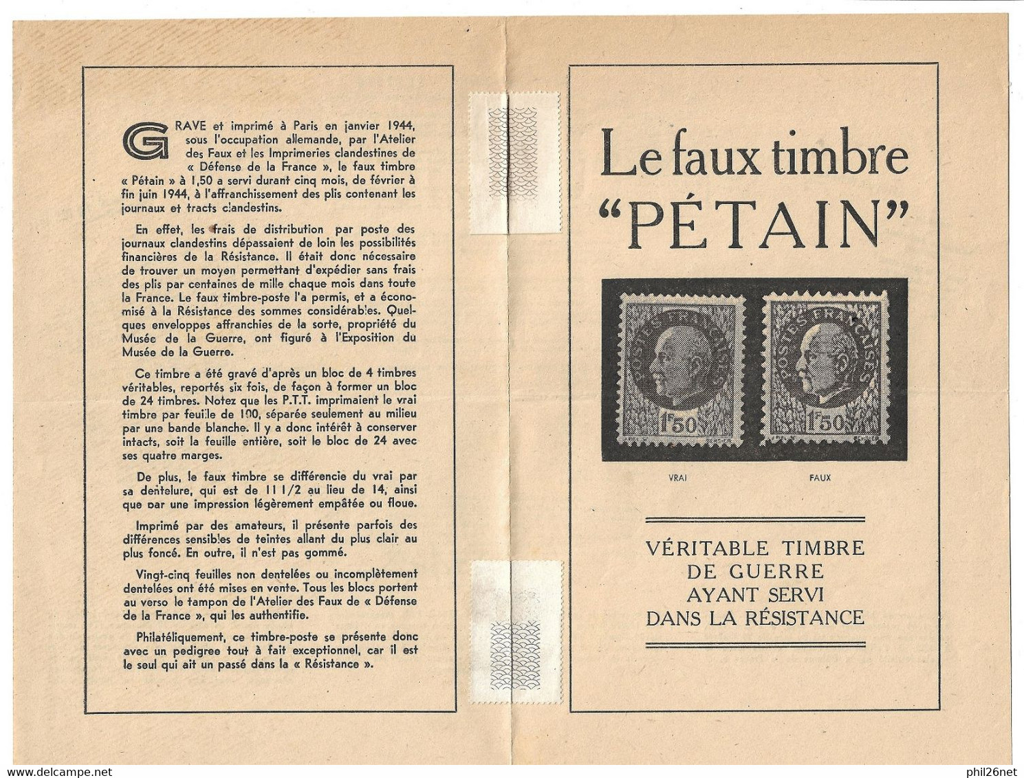 Rare Deux Blocs De  Faux Pétain N° 517e Et 517f Brun Noir "Faux Pour Servir émis  Neufs (* ) Par La Résistance En 1944 - War Stamps