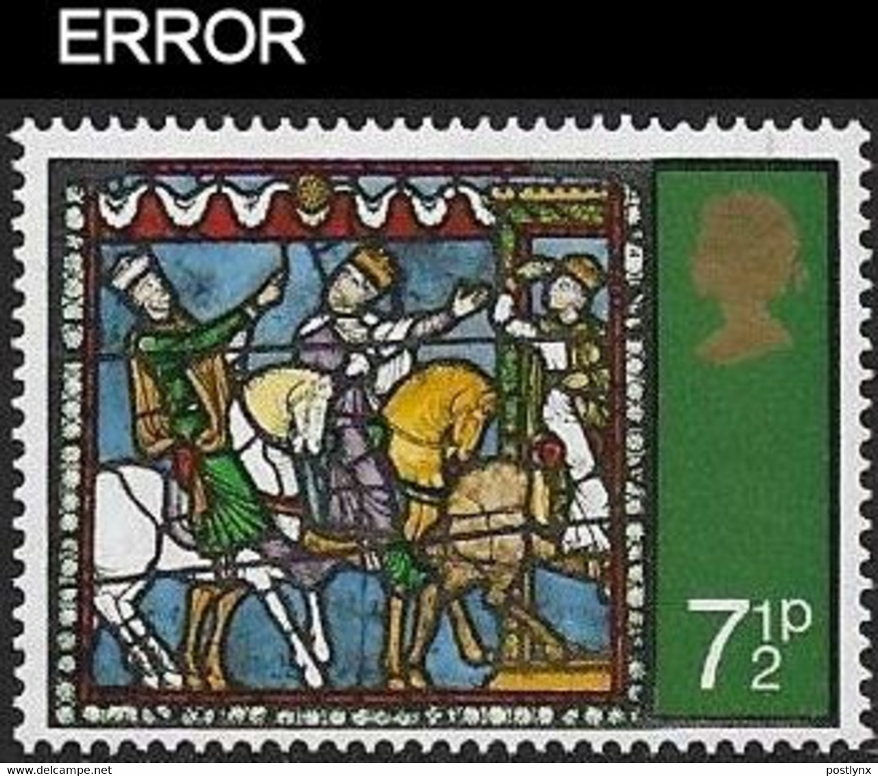 CV:€42.00 Great Britain 1971 Xmas Stainless Glass 7½p ERROR:no Emboss No Phos. - Variétés, Erreurs & Curiosités