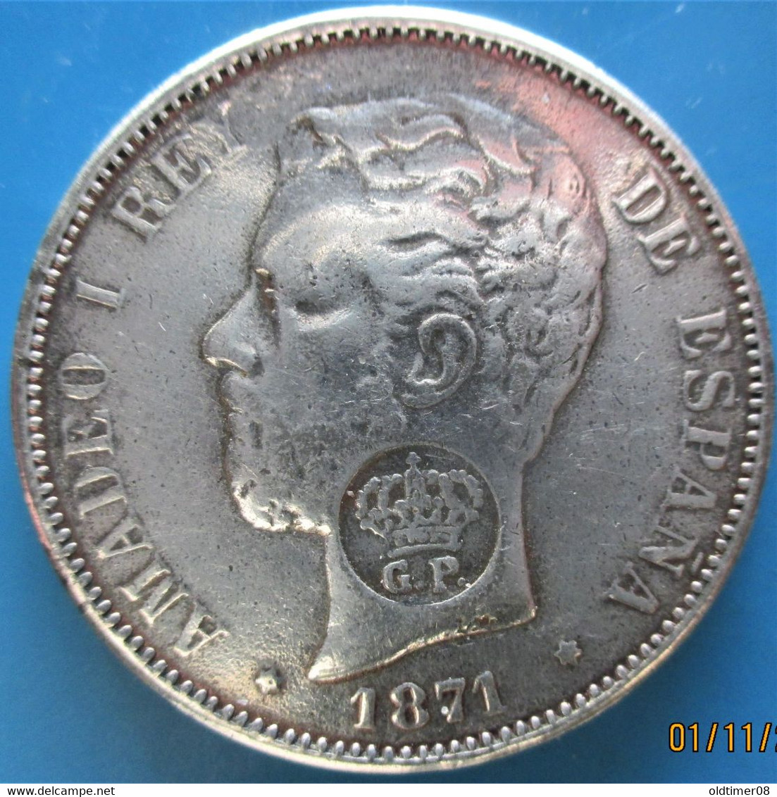 Copie, Açores, 1200 Reis Contremarque GP Sur 5 Pesetas, Amadeo I, 1871, (nd) 1887, TTB - Azores