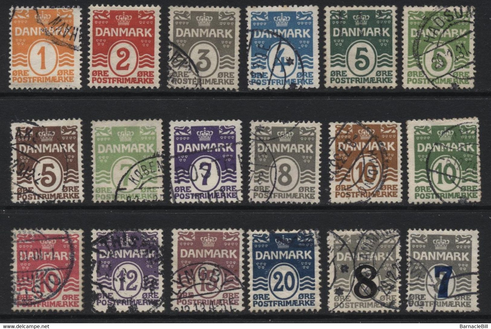 Denmark (13) 1905 Numerals Set & Later Overprints. Unused & Used - Sonstige & Ohne Zuordnung