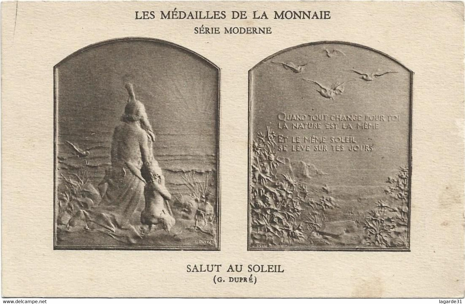 Carte Les Médailles De La Monnaie - Série Moderne Salut Au Soleil - Monnaies (représentations)