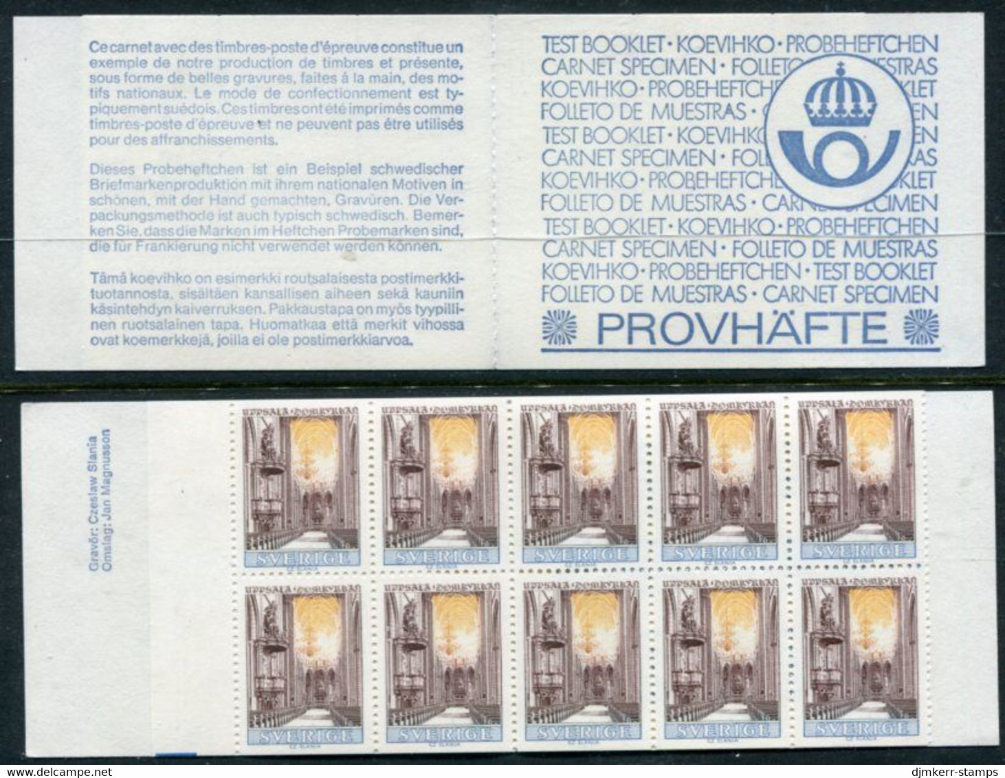 SWEDEN 1967 Uppsala Cathedral Test Booklet, Stamps In Three Colours, Engraved Slania.  MNH / ** - 1951-80