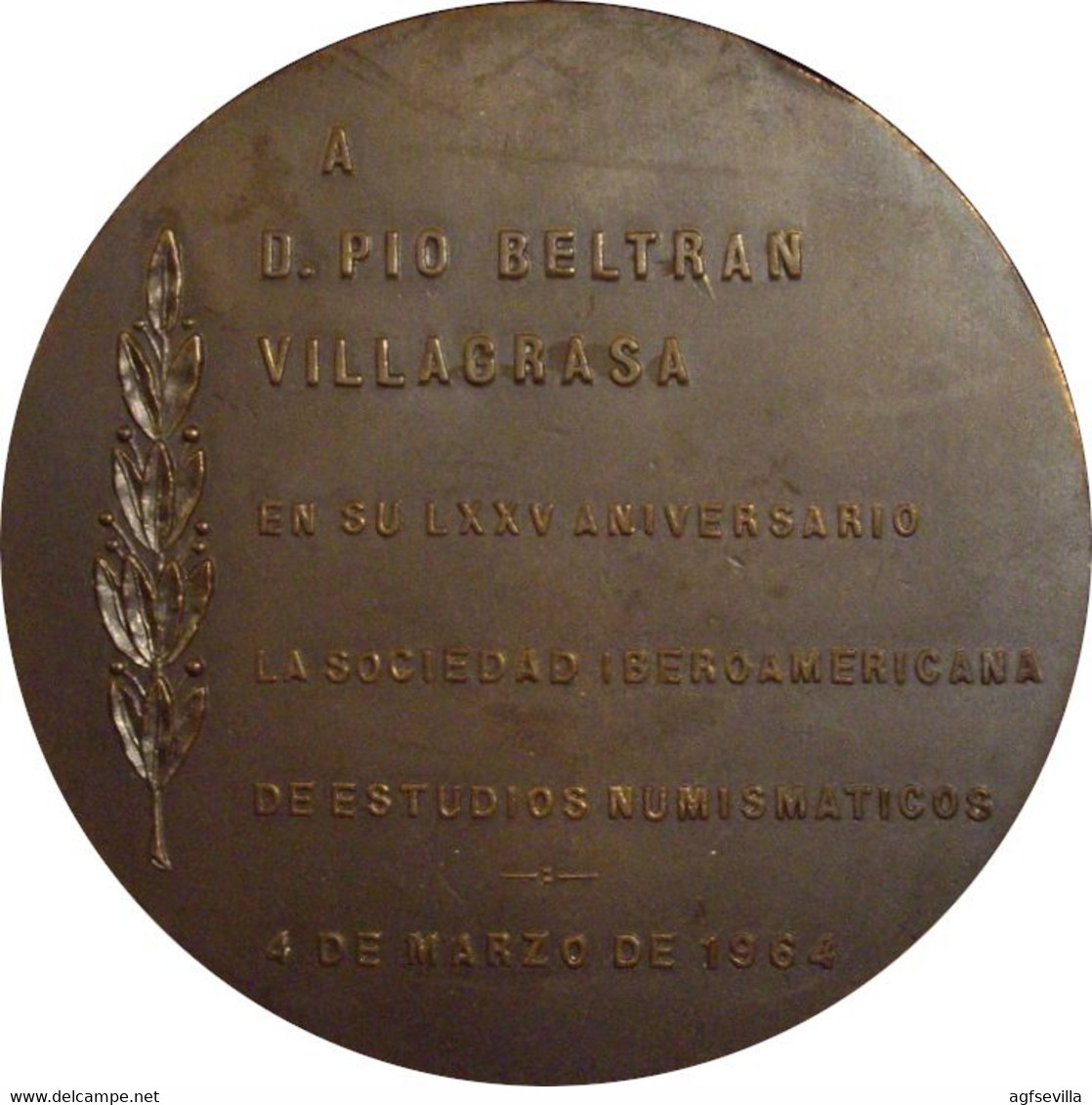 ESPAÑA. MEDALLA F.N.M.T. PÍO BELTRÁN VILLAGRASA. 1.964. BRONCE. ESPAGNE. SPAIN MEDAL - Professionali/Di Società