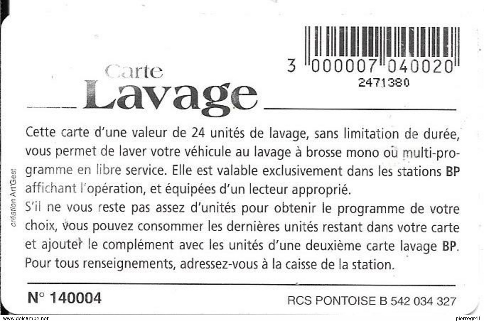 CARTE-PUCE-GEMB--LAVAGE-BP -24-UNITES-TBE - Car-wash