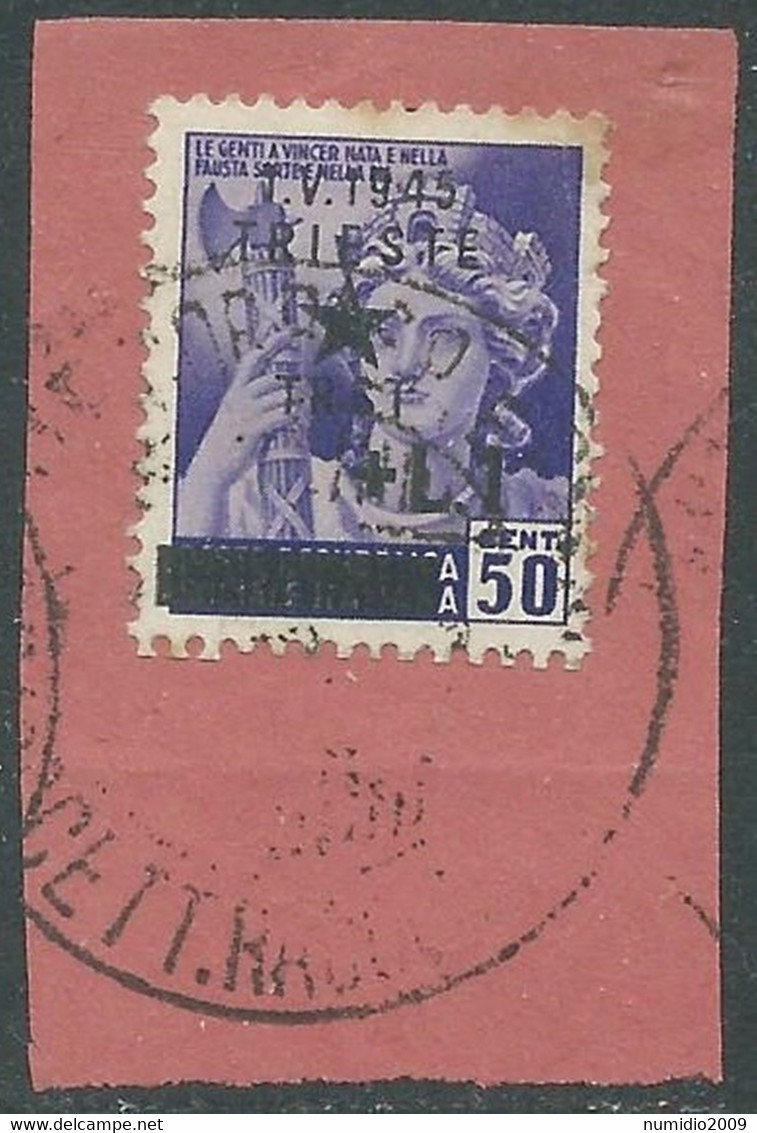 1945 OCCUPAZIONE JUGOSLAVA TRIESTE USATO 1 LIRA SU 50 CENT - RD8 - Joegoslavische Bez.: Trieste