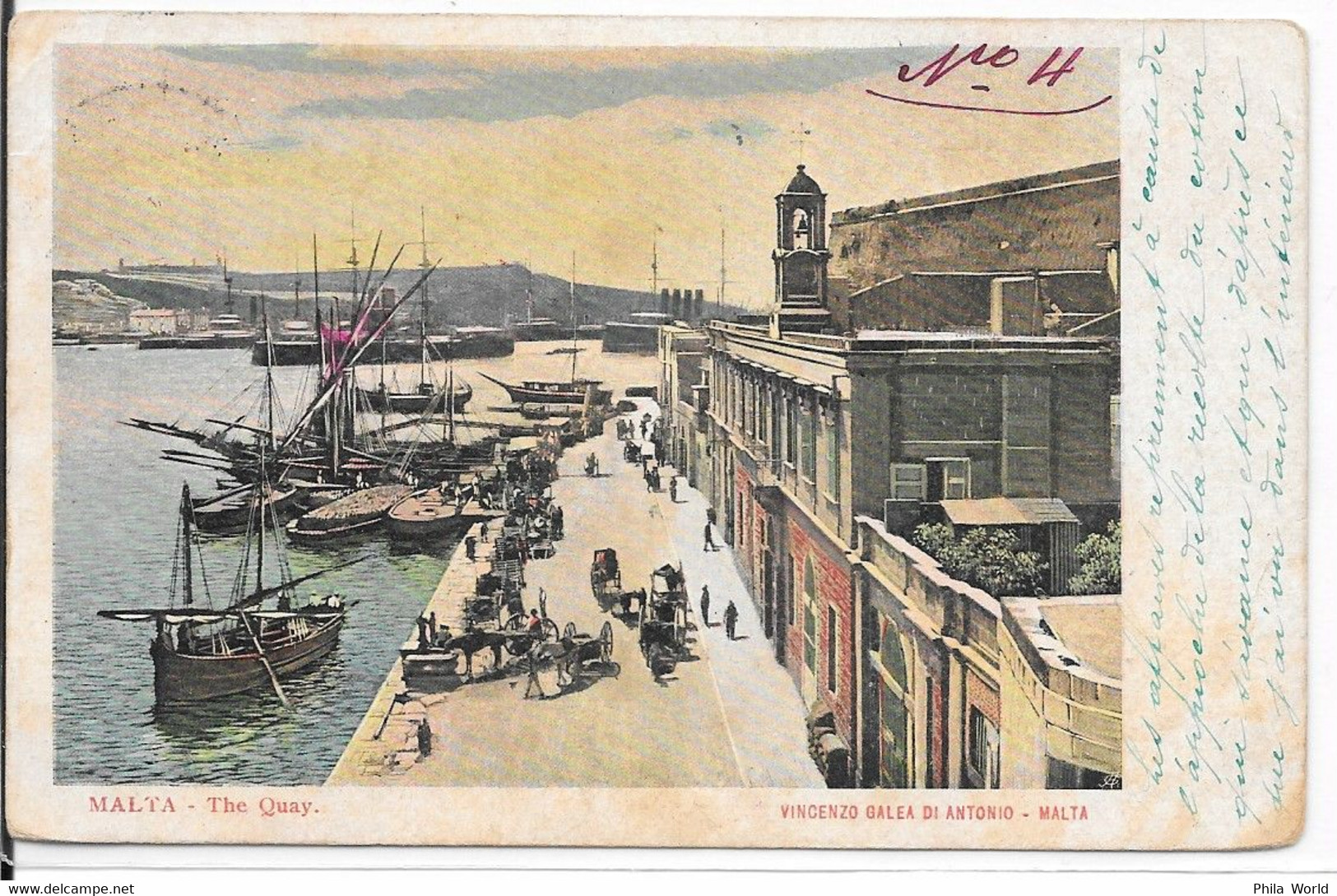 EGYPT - ALEXANDRIA 1909 Office K Cancel On Postcard From MALTA - The Quay For FRANCE Marseille - 1866-1914 Khedivate Of Egypt