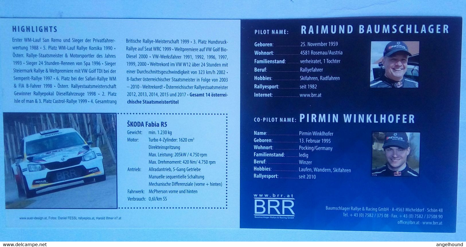 BRR Raimund Baumschlager / Pirmin Winklhofer - Handtekening