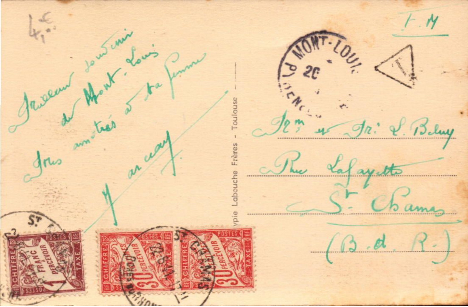 Lettre, Carte Franchise Militaire, Mont Louis, Pyrenees Pour St Chamas, Bouches Du Rhone + Taxe, 1941   (bon Etat) - Cartas & Documentos