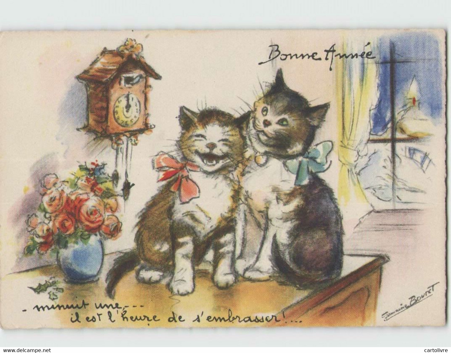 Germaine BOURET (M.D. Paris) Minuit Une ... Il Est L'heure De S'embrasser (chats) - Bouret, Germaine