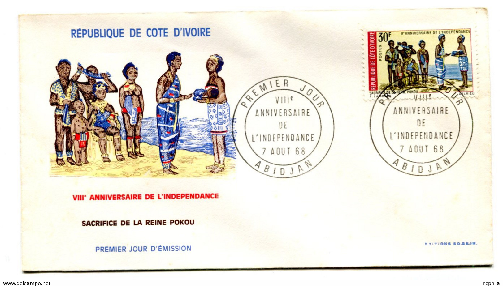 RC 19086 COTE D'IVOIRE N° 279 ANNIVERSAIRE DE L'INDÉPENDANCE 1968 FDC 1er JOUR - TB - Ivory Coast (1960-...)