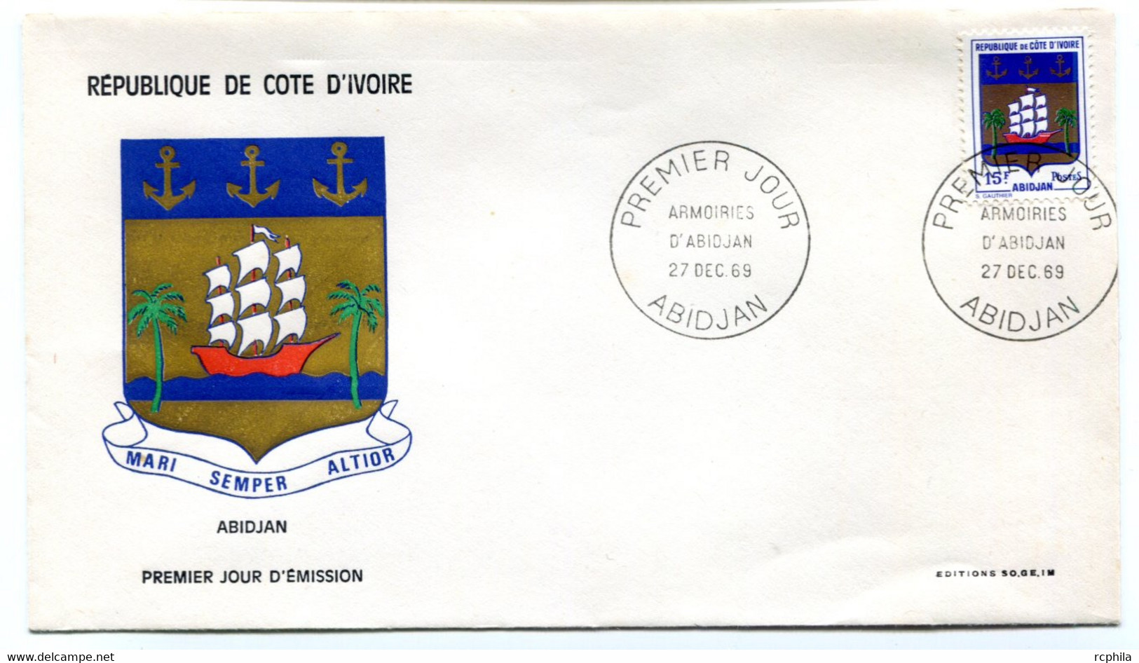 RC 19097 COTE D'IVOIRE N° 290 ARMOIRIES 1969 FDC 1er JOUR - TB - Costa D'Avorio (1960-...)