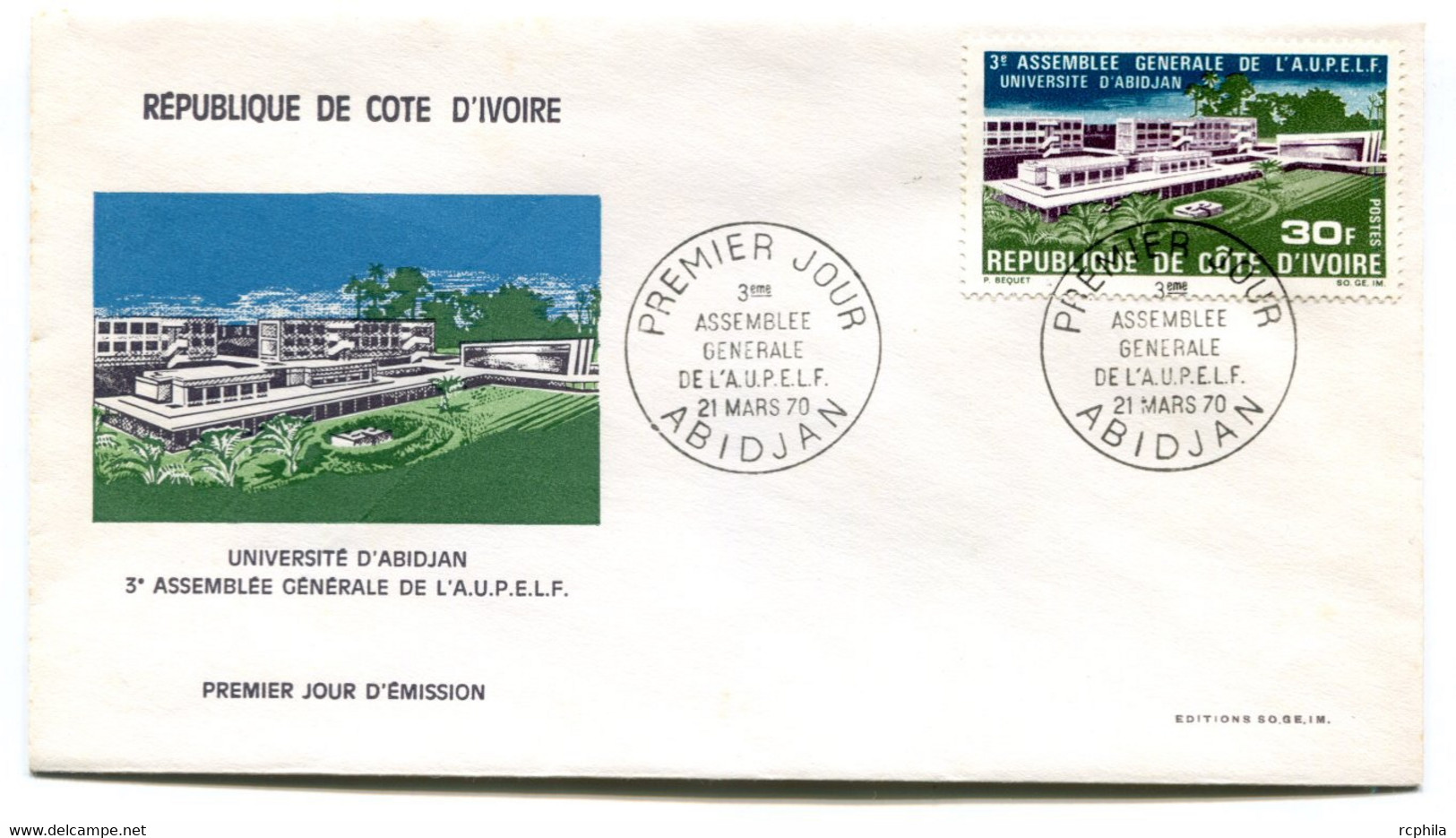 RC 19100 COTE D'IVOIRE N° 297 ASSEMBLÉE GÉNÉRALE DE L' AJPELF 1970 FDC 1er JOUR - TB - Costa D'Avorio (1960-...)