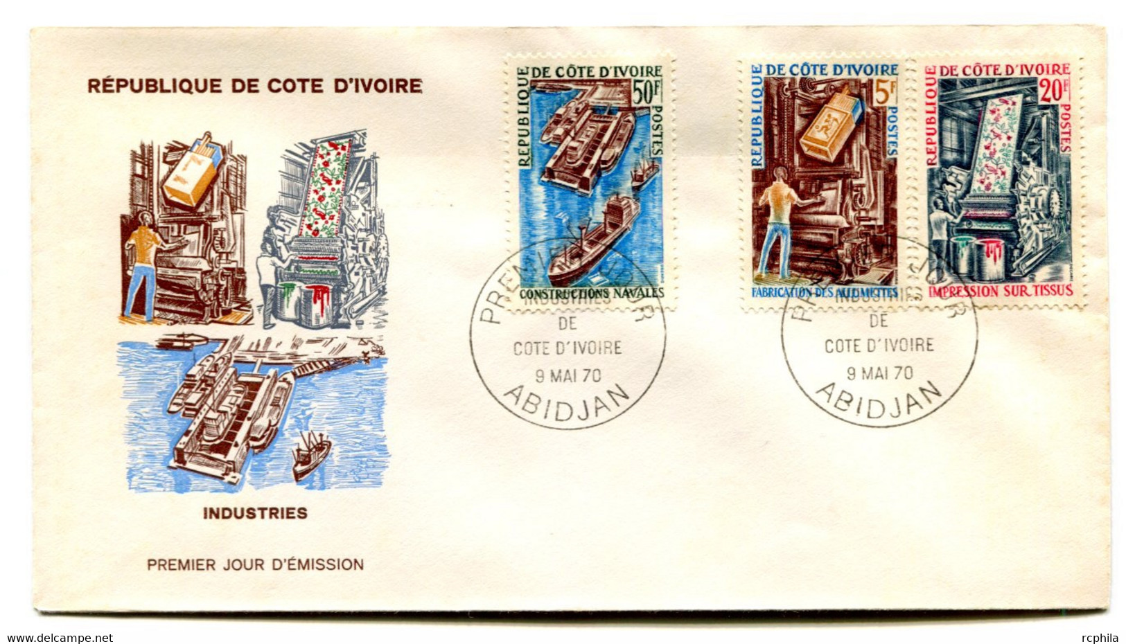 RC 19101 COTE D'IVOIRE N° 298 / 300 INDUSTRIES 1970 FDC 1er JOUR - TB - Costa D'Avorio (1960-...)