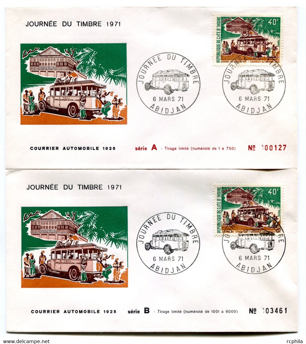 RC 19109 COTE D'IVOIRE N° 311 JOURNÉE DU TIMBRE SÉRIE A ET B 1971 FDC 1er JOUR - TB - Côte D'Ivoire (1960-...)