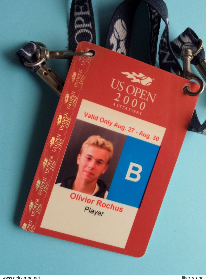 US OPEN 2000 - Player OLIVIER ROCHUS Belgium / Accreditation CARD ( See Scan ) With ORIGINAL Lanyard / Cordon ! - Andere & Zonder Classificatie
